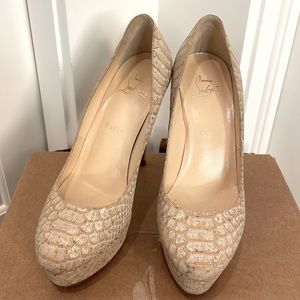 Christian Louboutin Python Bianca cork- nude. No box. Worn once.